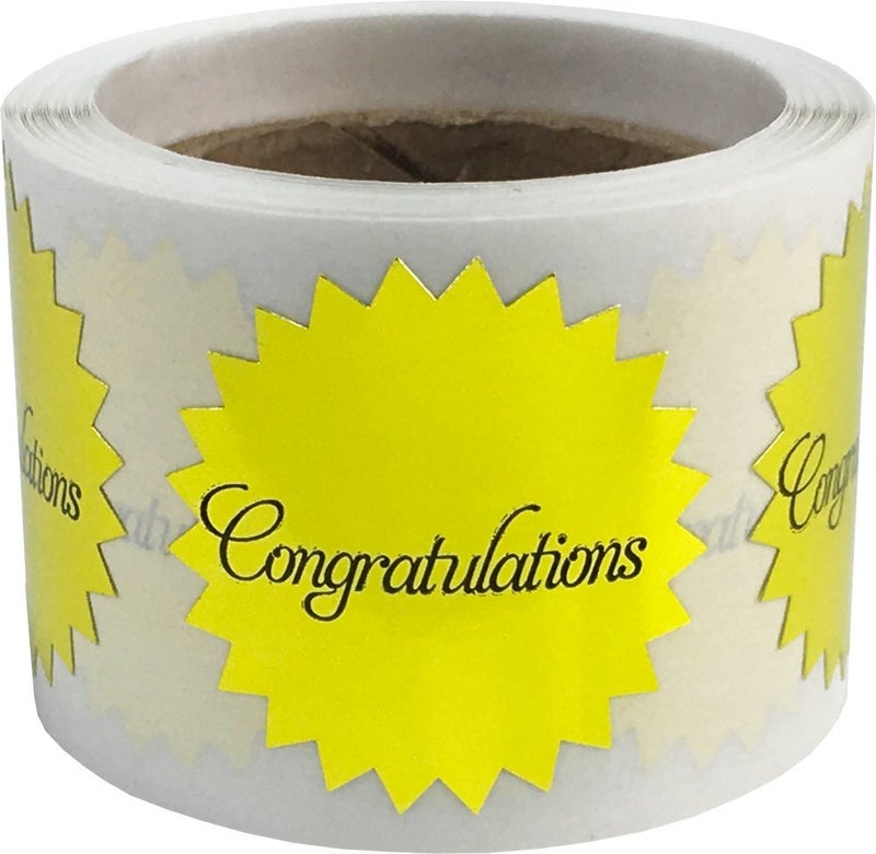 InStockLabels.com Congratulations Stickers Metallic Gold Seals 1 Inch 100 Adhesive Labels - Image 1